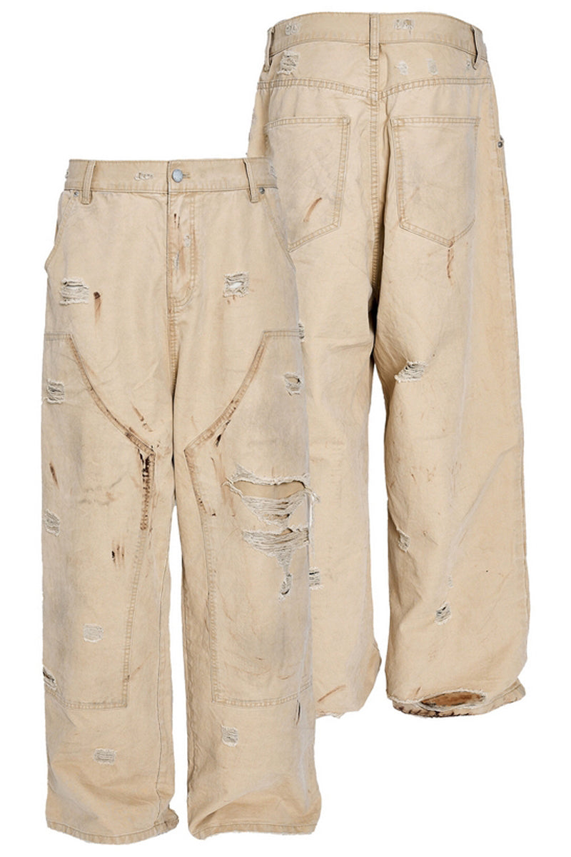 Distressed Washed Straight Leg Work Pants