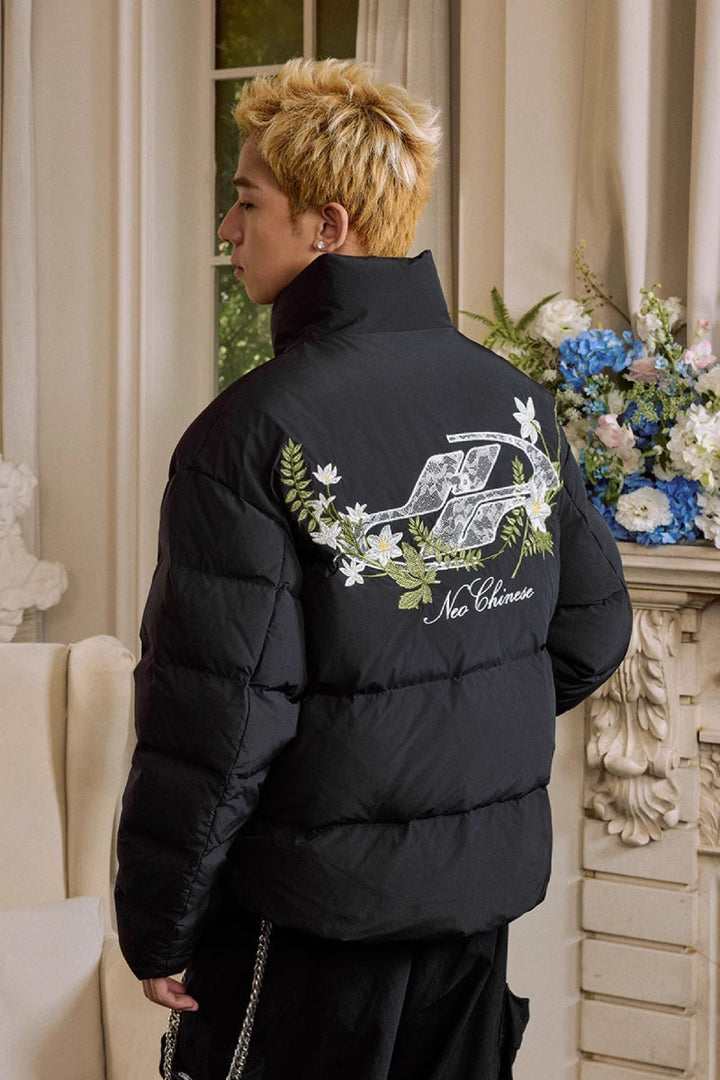 Lace Floral Embroidered Oversized Puffer