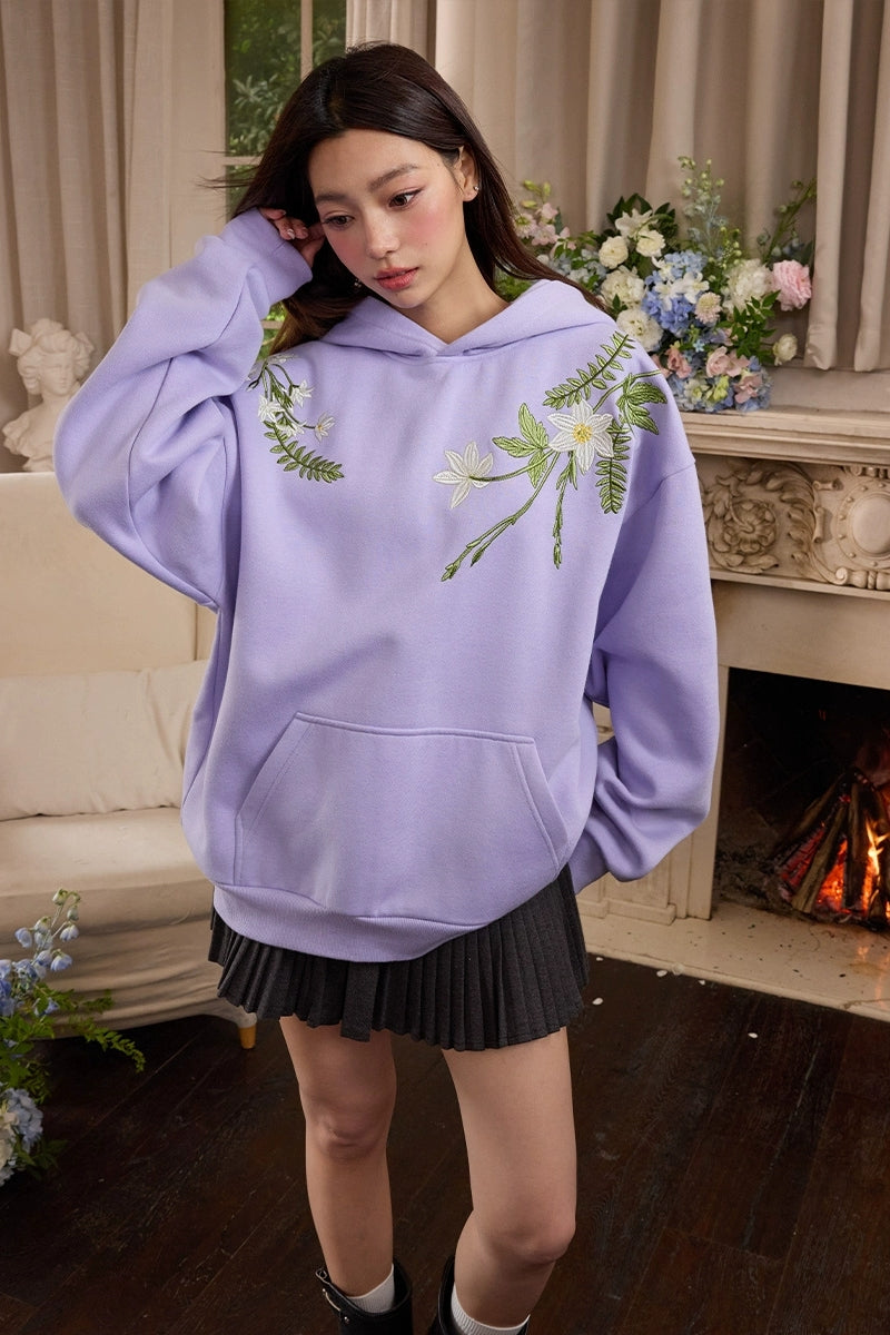 Floral Embroidery Oversized Hoodie