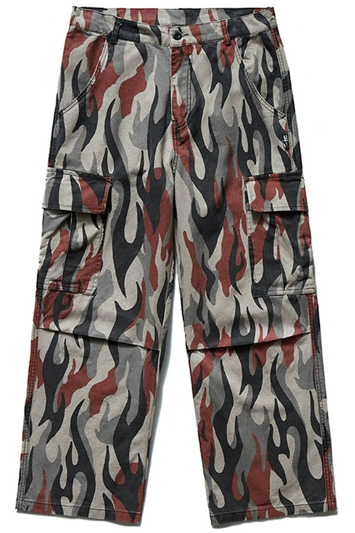 Flame Camo Loose Cargo Pants