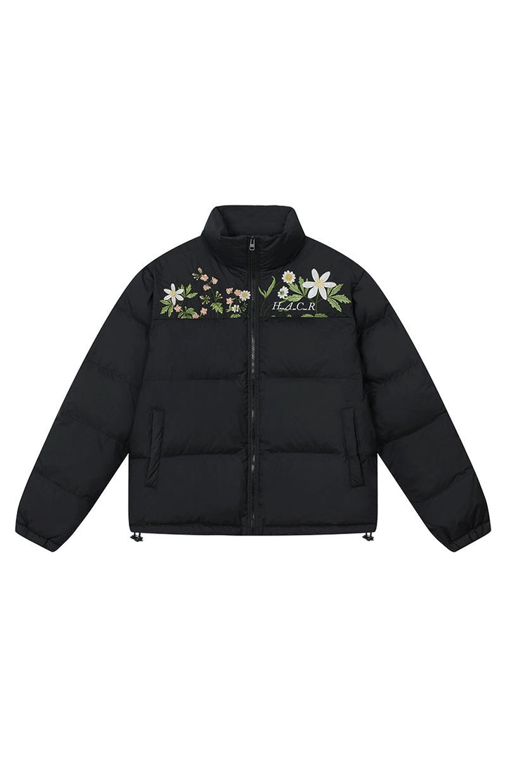 Colorblock Floral Embroidered Puffer