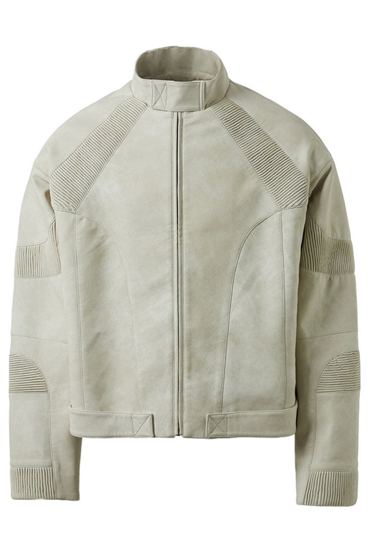 Washed Deconstructed Pleated Leather Jacket