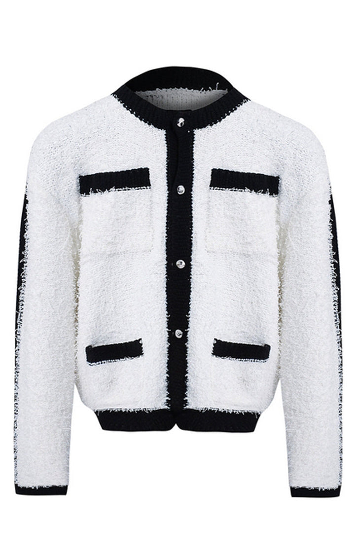 Colorblock Fuzzy Knit Cardigan