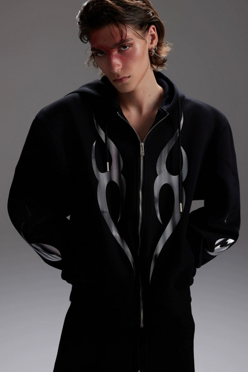 Metallic Flame Print Hoodie Relaxed Set