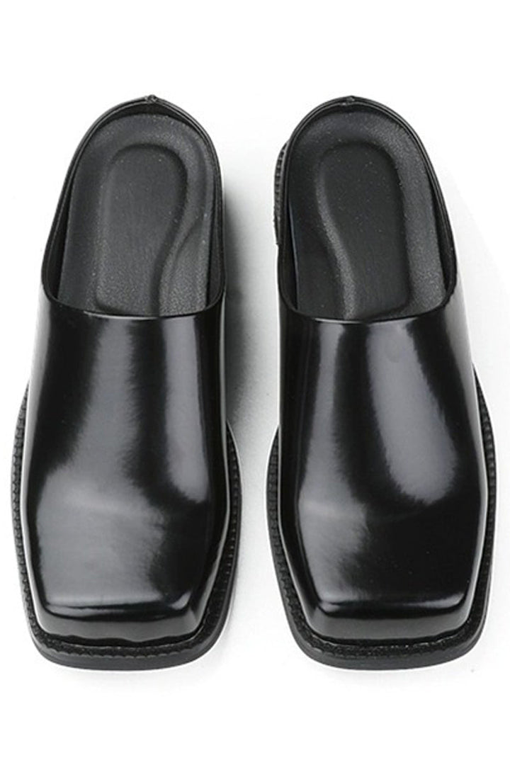 Square-Toe Leather Clog Mules