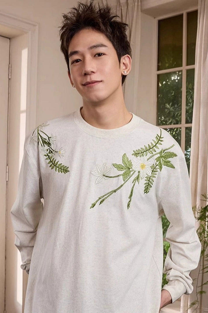 Botanical Embroidery Long Sleeve Tee