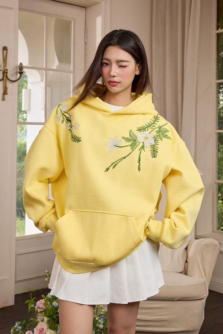 Floral Embroidery Oversized Hoodie