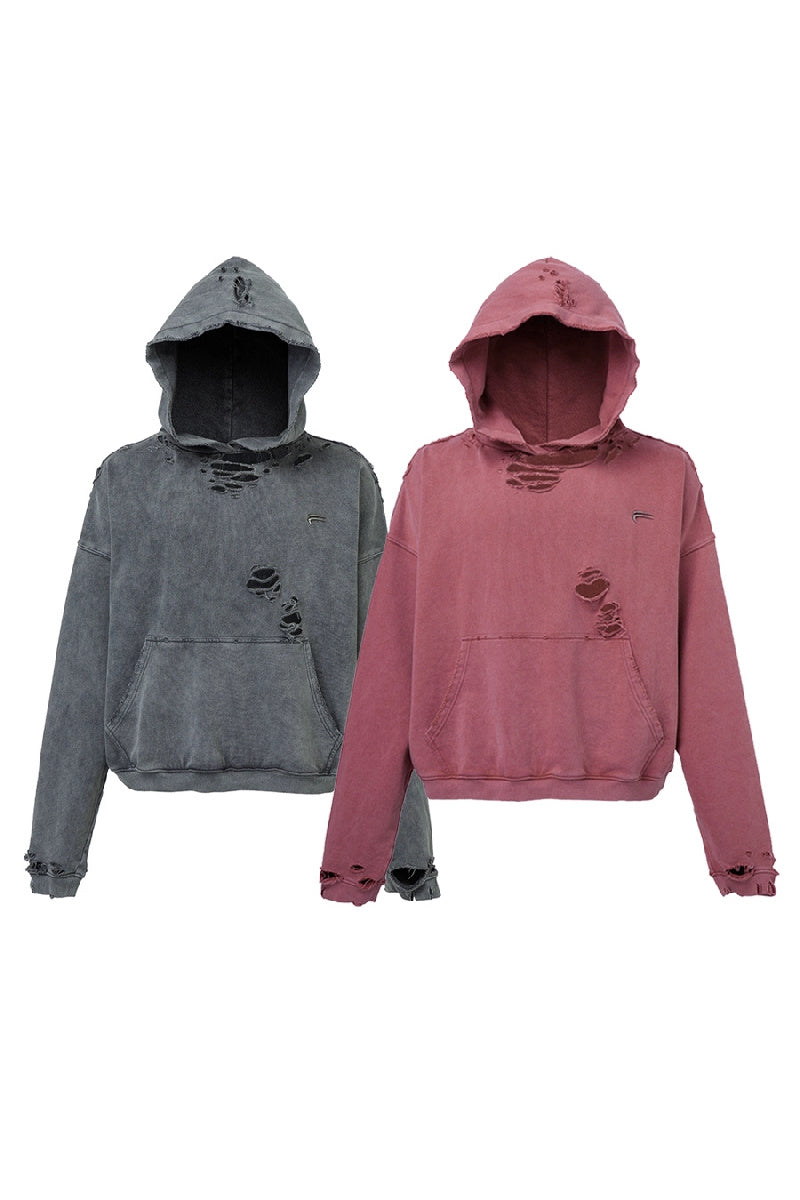 Distressed Solid Color Logo Hoodie