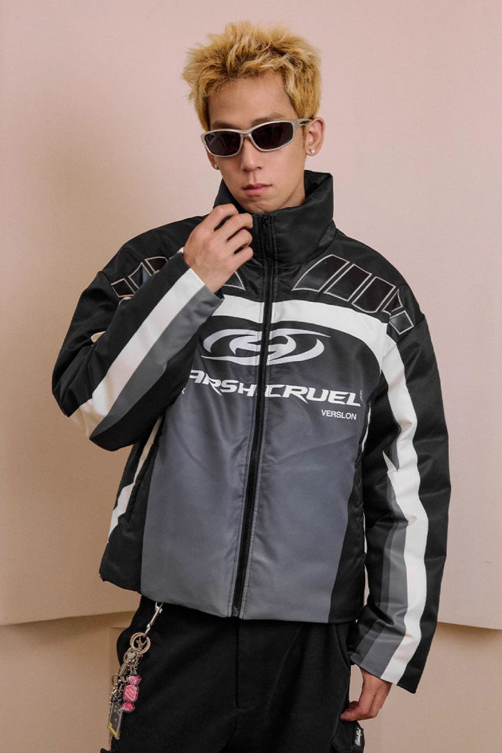 Colorblock Racing Gradient Puffer Jacket