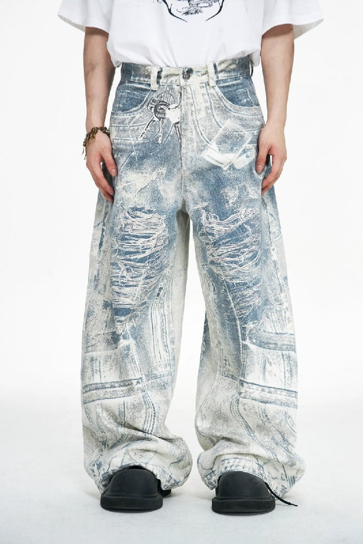 Vintage 3D Print Baggy Jeans