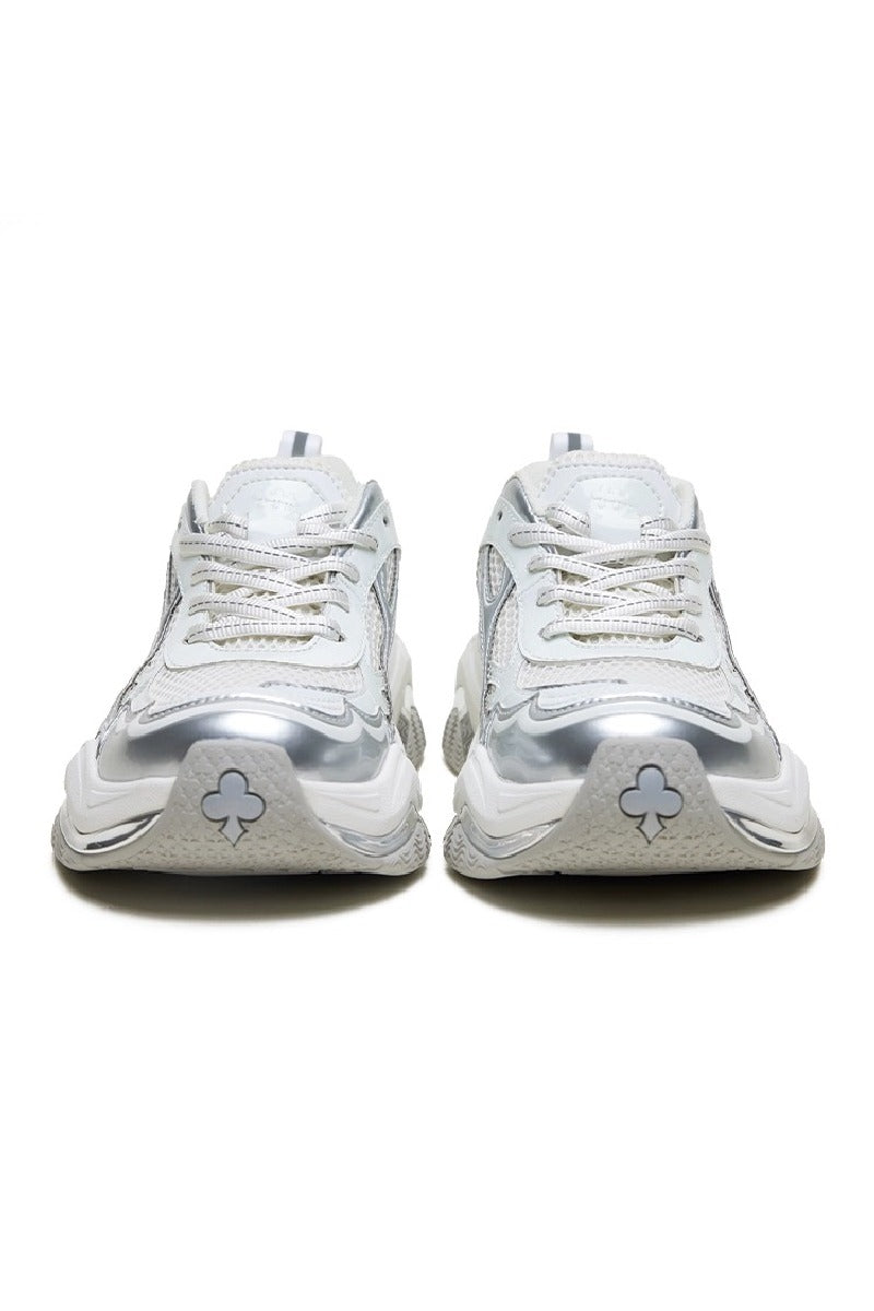 White Chrome Finished Breathable Dad Sneakers