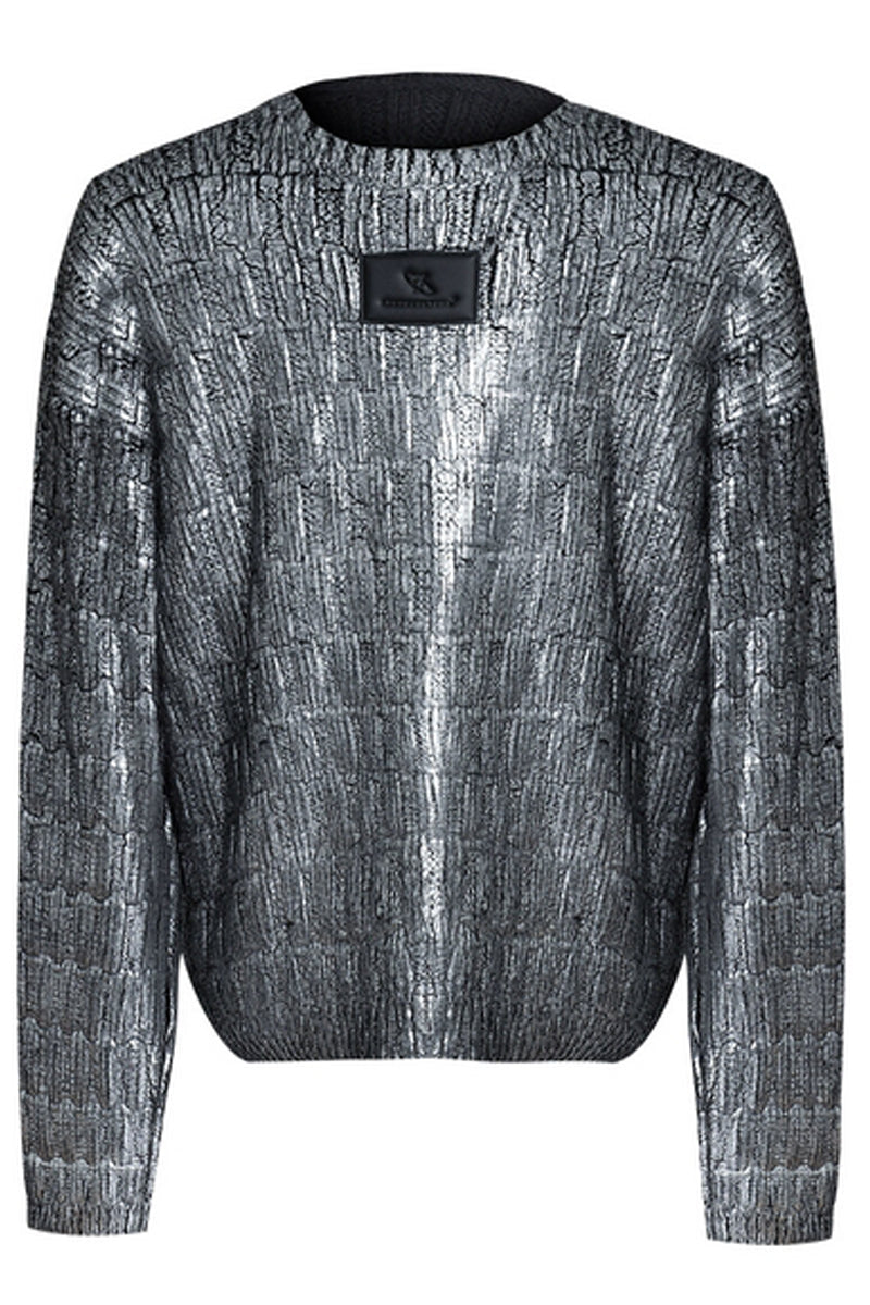 Metallic Coated Textured Knit Sweater