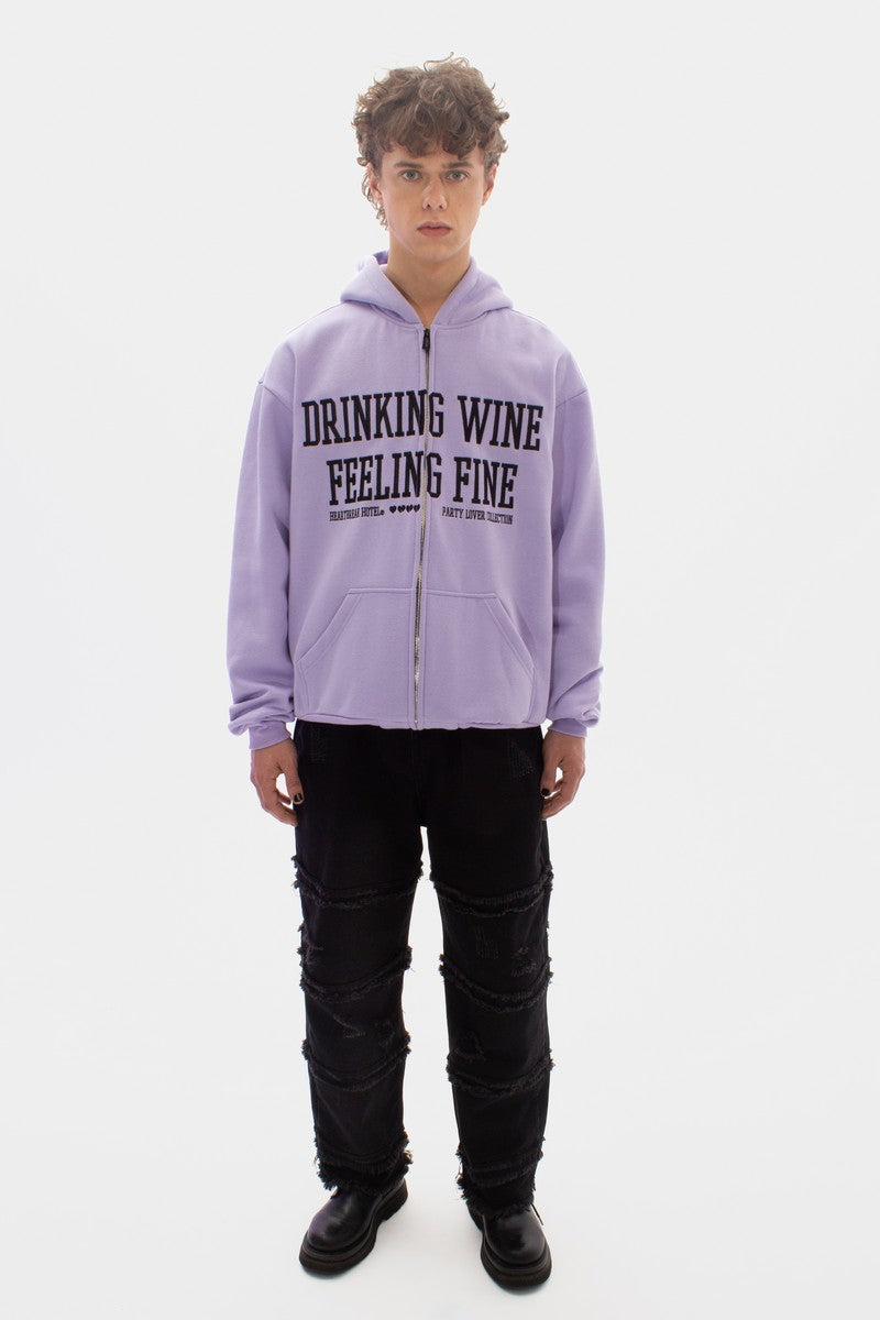 Feeling Fine Embroidered Zip-Up Hoodie