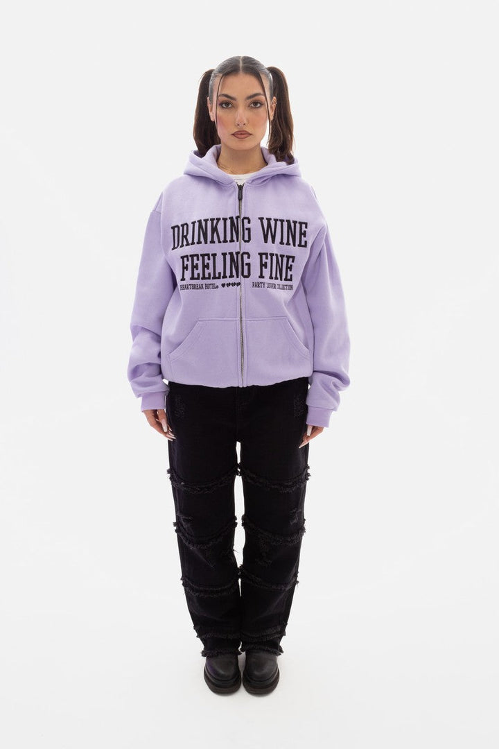 Feeling Fine Embroidered Zip-Up Hoodie