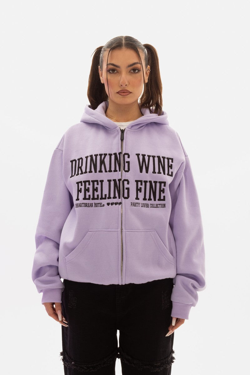 Feeling Fine Embroidered Zip-Up Hoodie