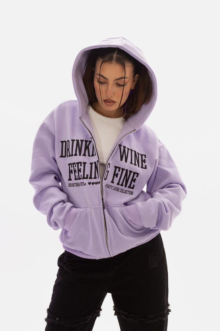 Feeling Fine Embroidered Zip-Up Hoodie