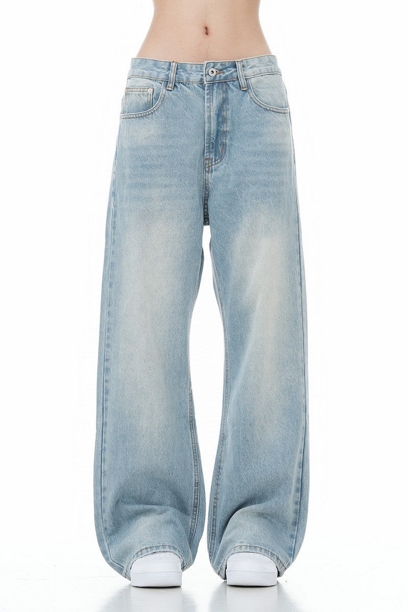 Washed Ice Blue Straight Jeans