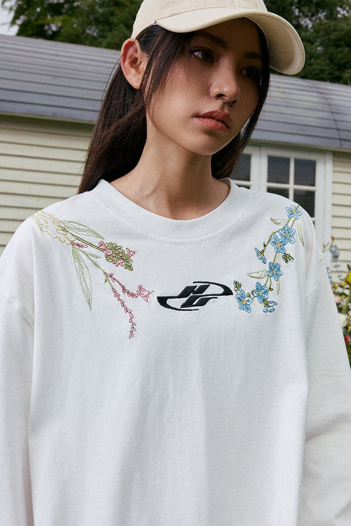 Floral Collar Embroidery L/S Tee