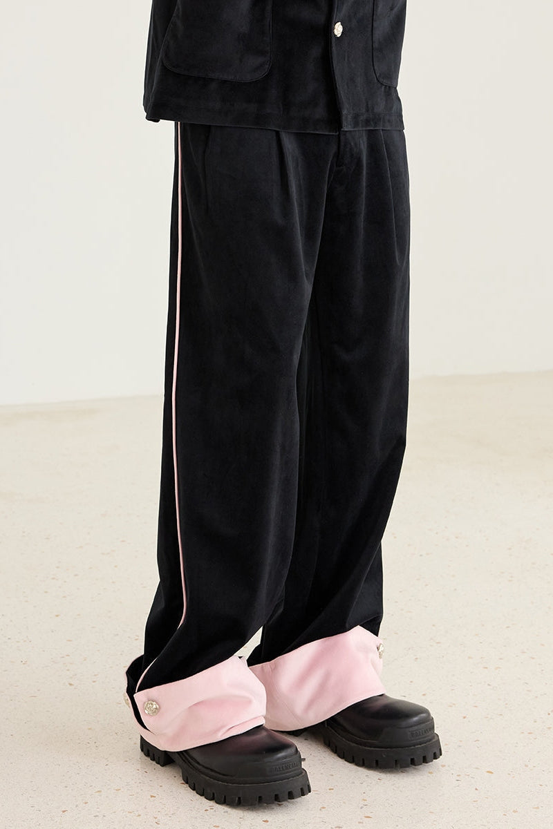 Velvet Colorblock Wide-Leg Trousers