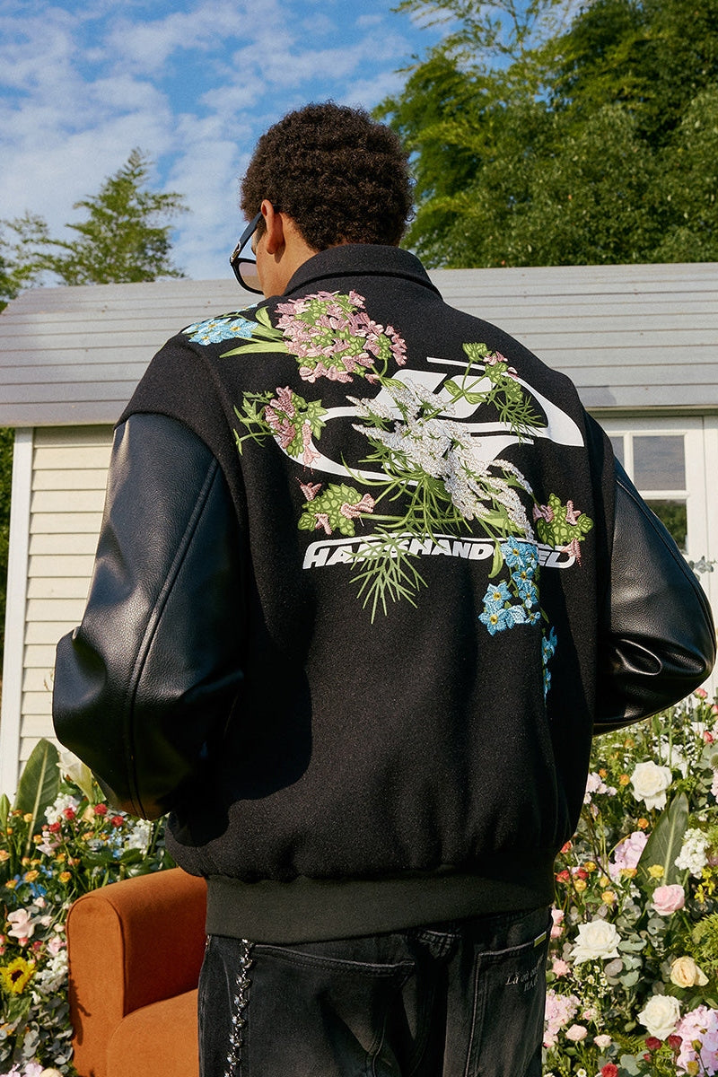 Floral Embroidery Logo Varsity Jacket