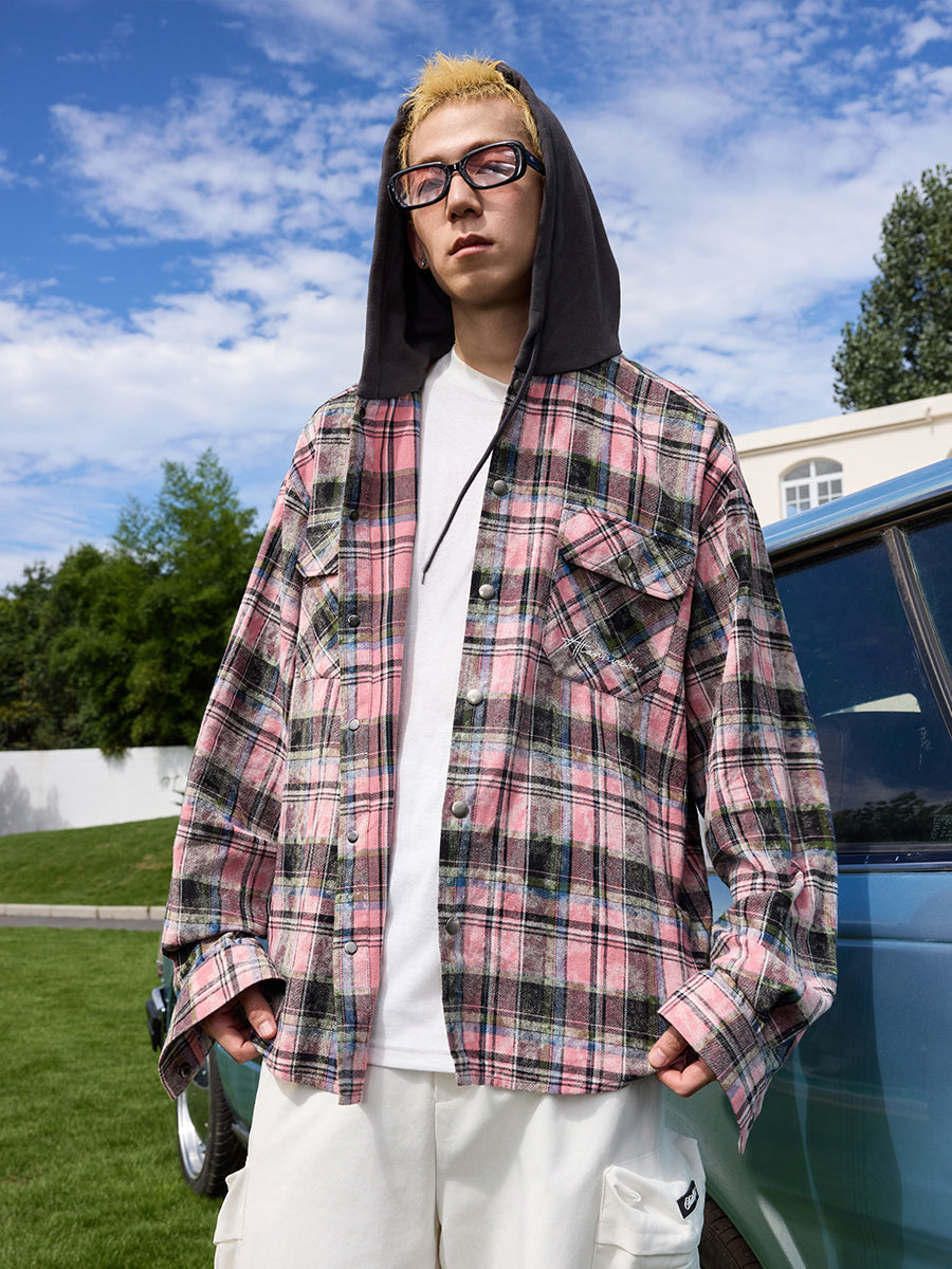 Handwritten Plaid Hooded Shirt