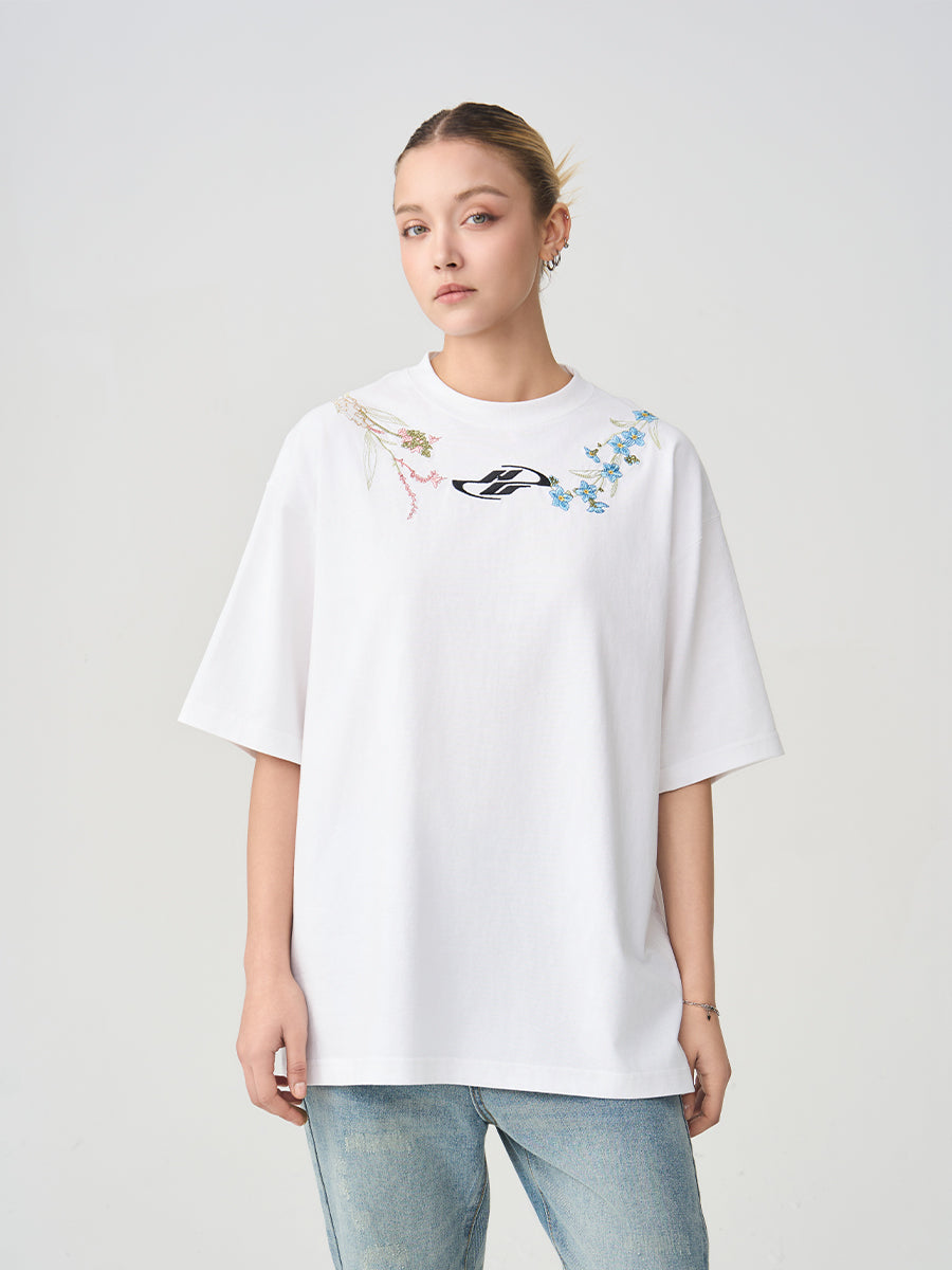 Floral Collar Embroidery Tee