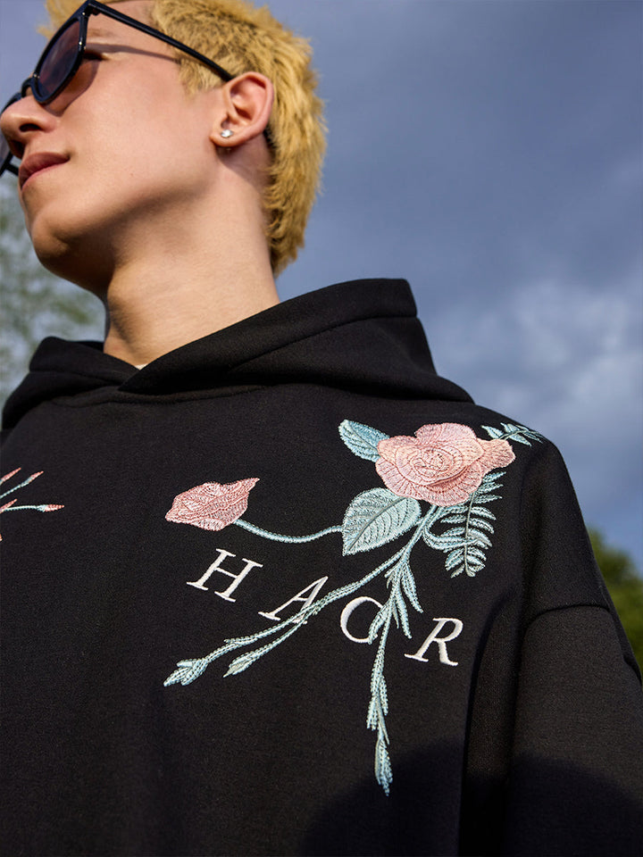 Rose Brenches Embroidered Logo Hoodie