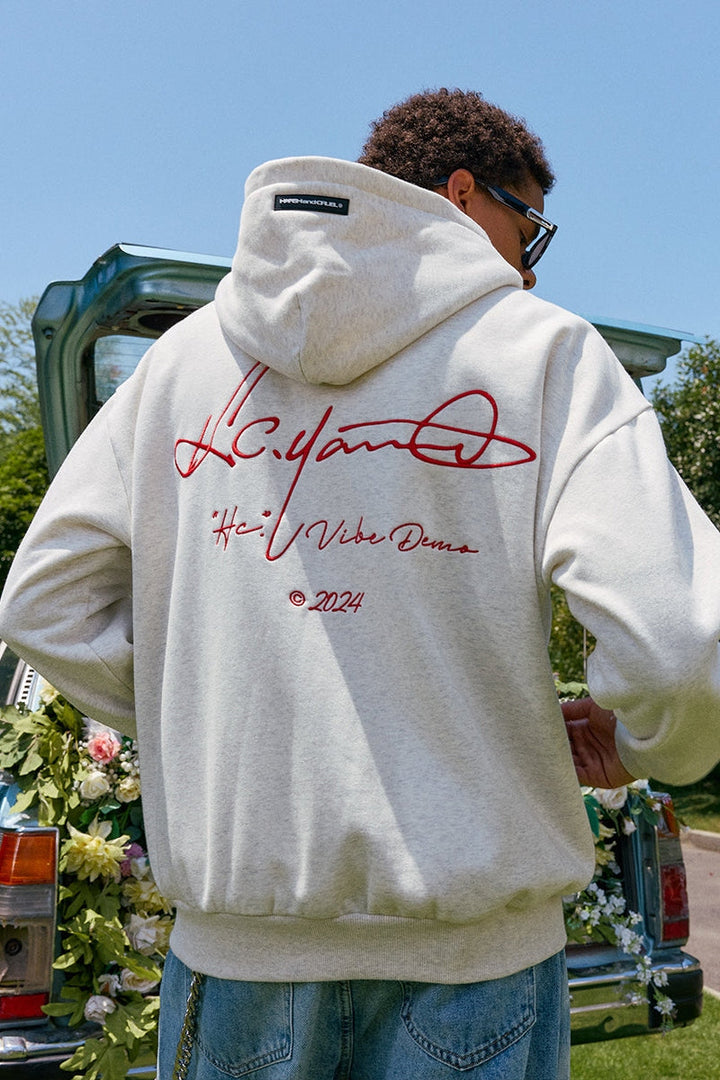 Handwritten Embroidered Zip up Hoodie