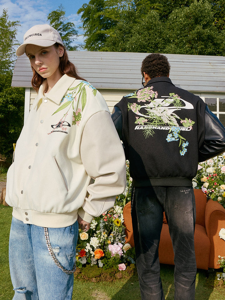 Floral Embroidery Logo Varsity Jacket