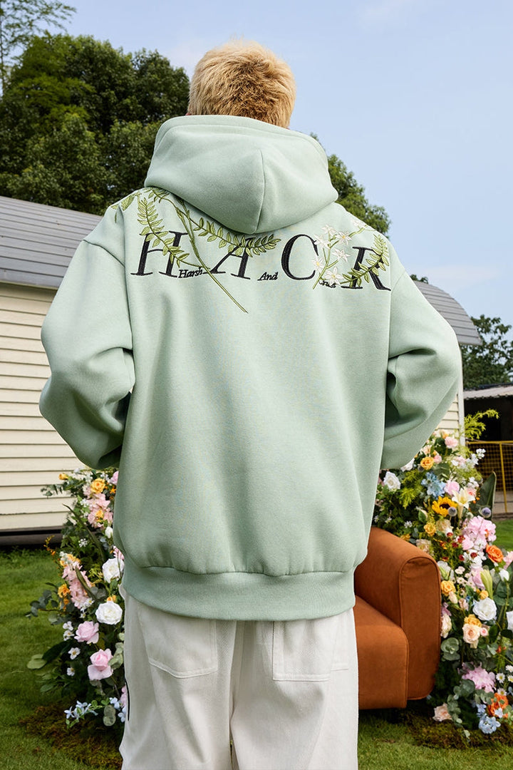 Floral Embroidered Fleece Hoodie