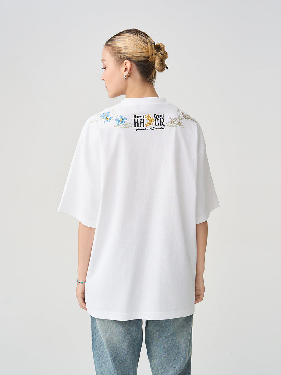 Floral Collar Embroidery Tee