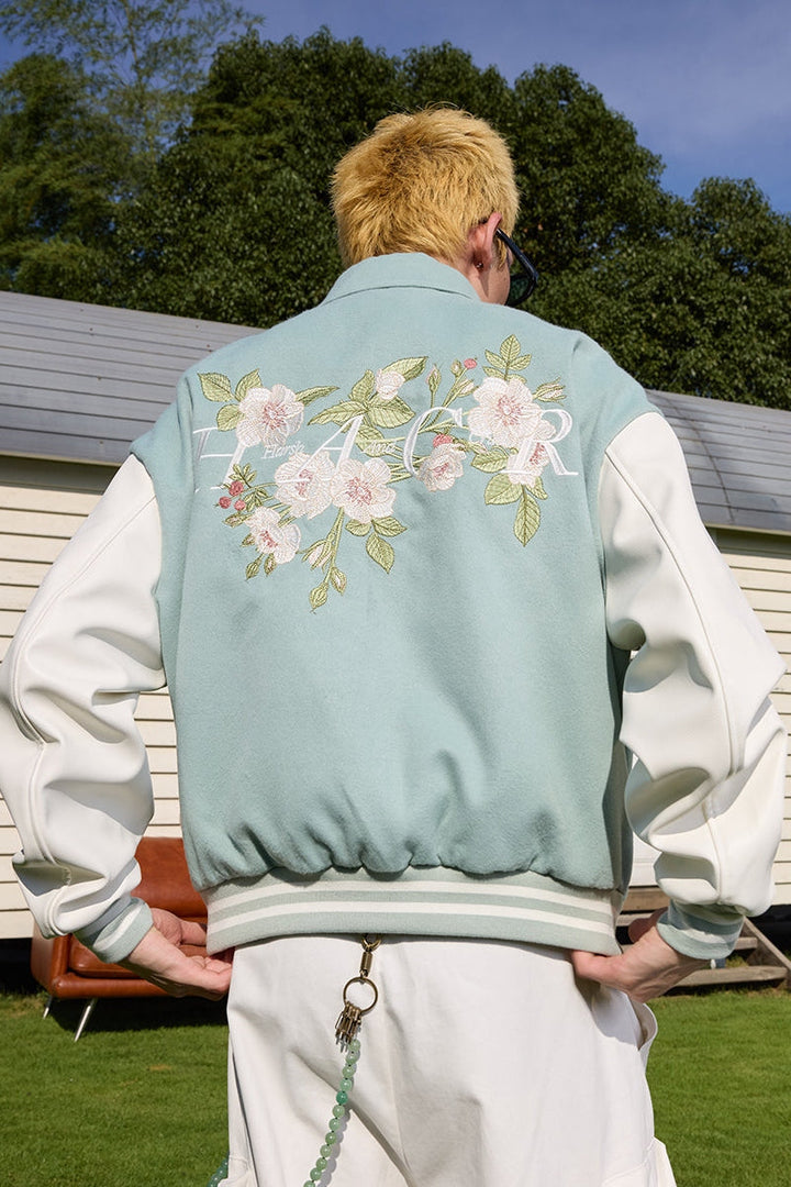 Floral Embroidered Script Baseball Jacket