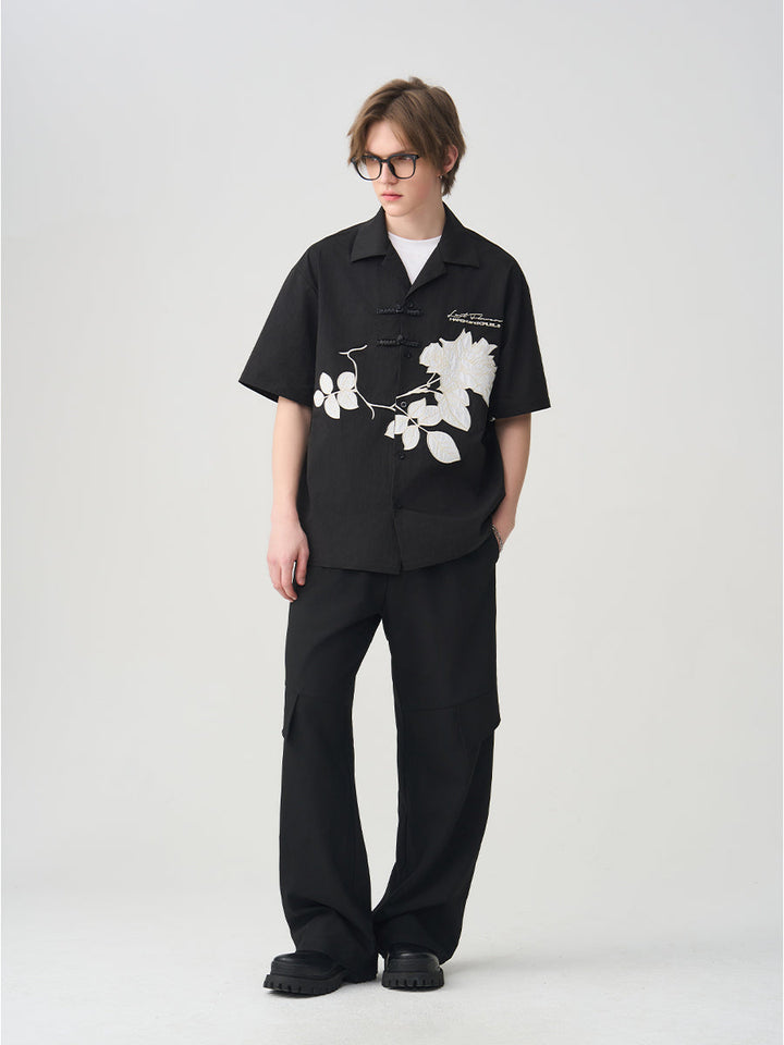 Rose Patches Embroidered Cuban Shirt