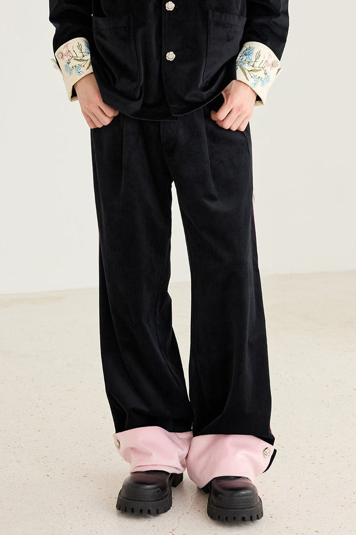 Velvet Colorblock Wide-Leg Trousers