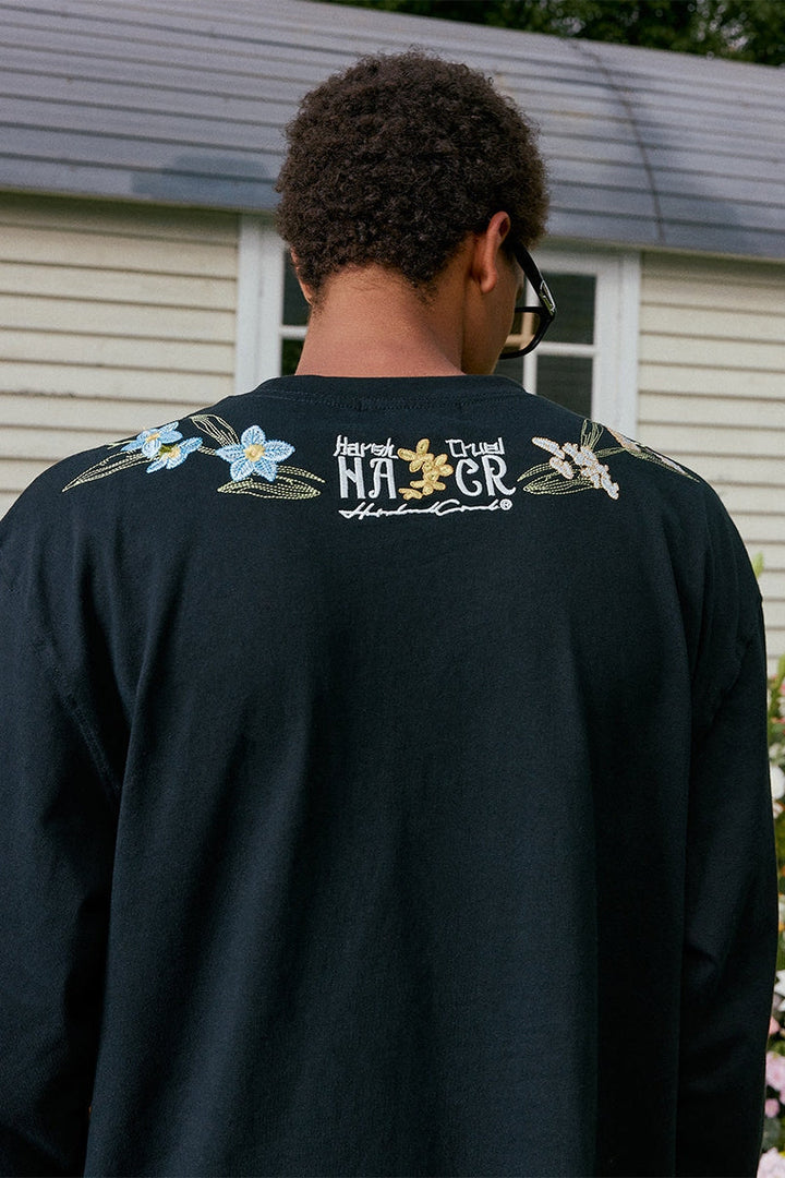 Floral Collar Embroidery L/S Tee