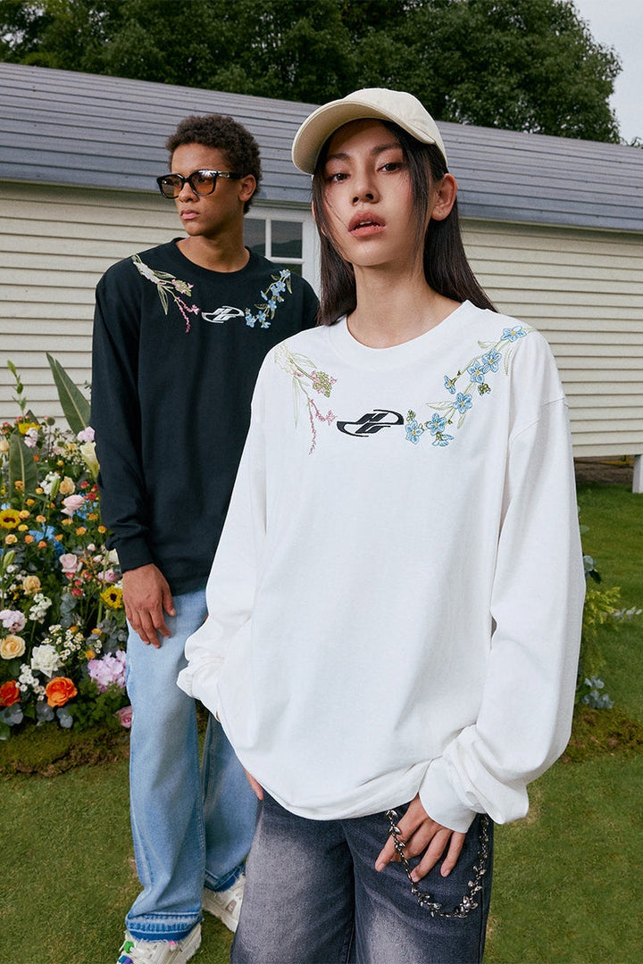 Floral Collar Embroidery L/S Tee