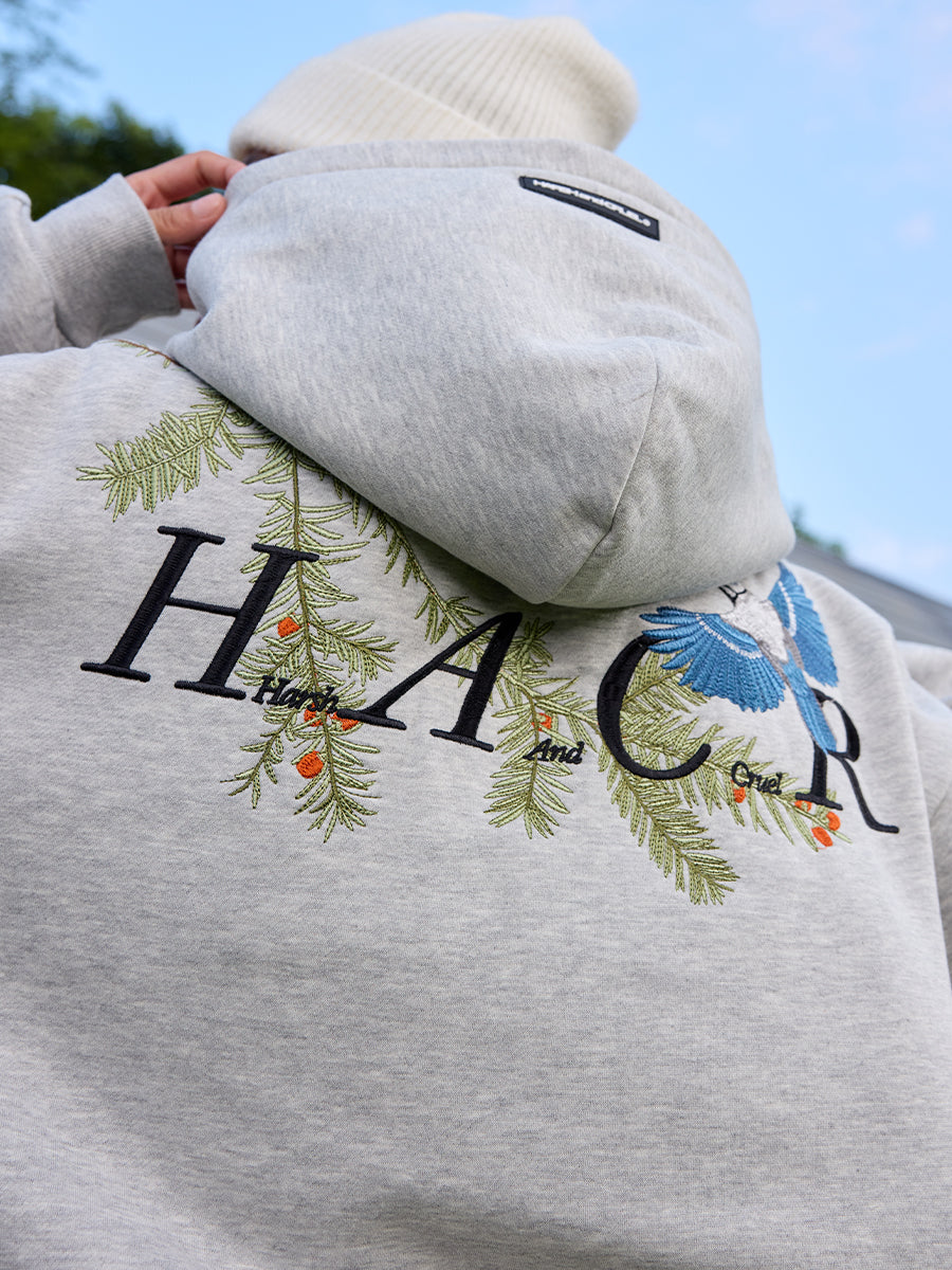 Embroidered Pine Bird Hoodie