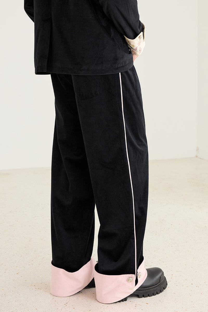 Velvet Colorblock Wide-Leg Trousers