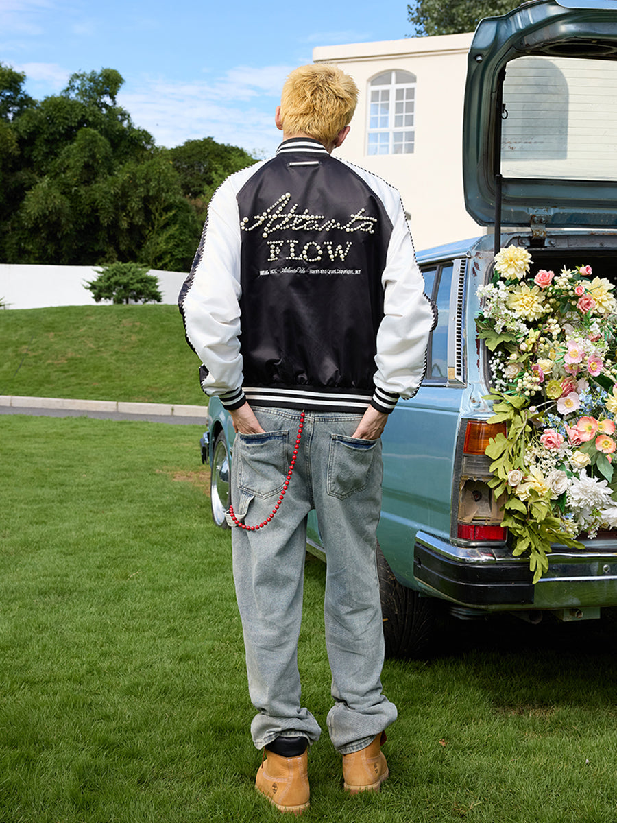 Vintage Pearl Embroidered Baseball Jacket