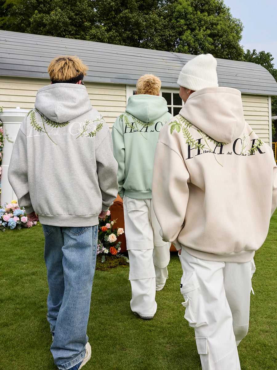 Floral Embroidered Fleece Hoodie