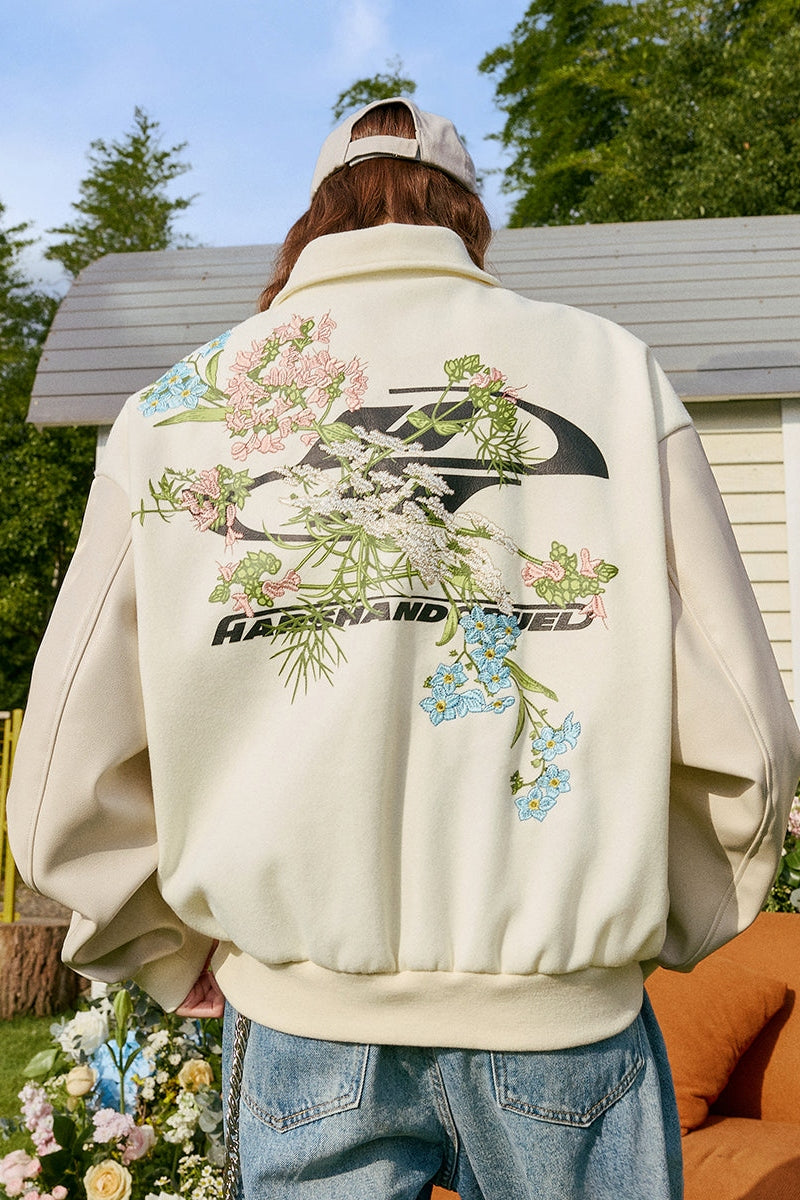 Floral Embroidery Logo Varsity Jacket