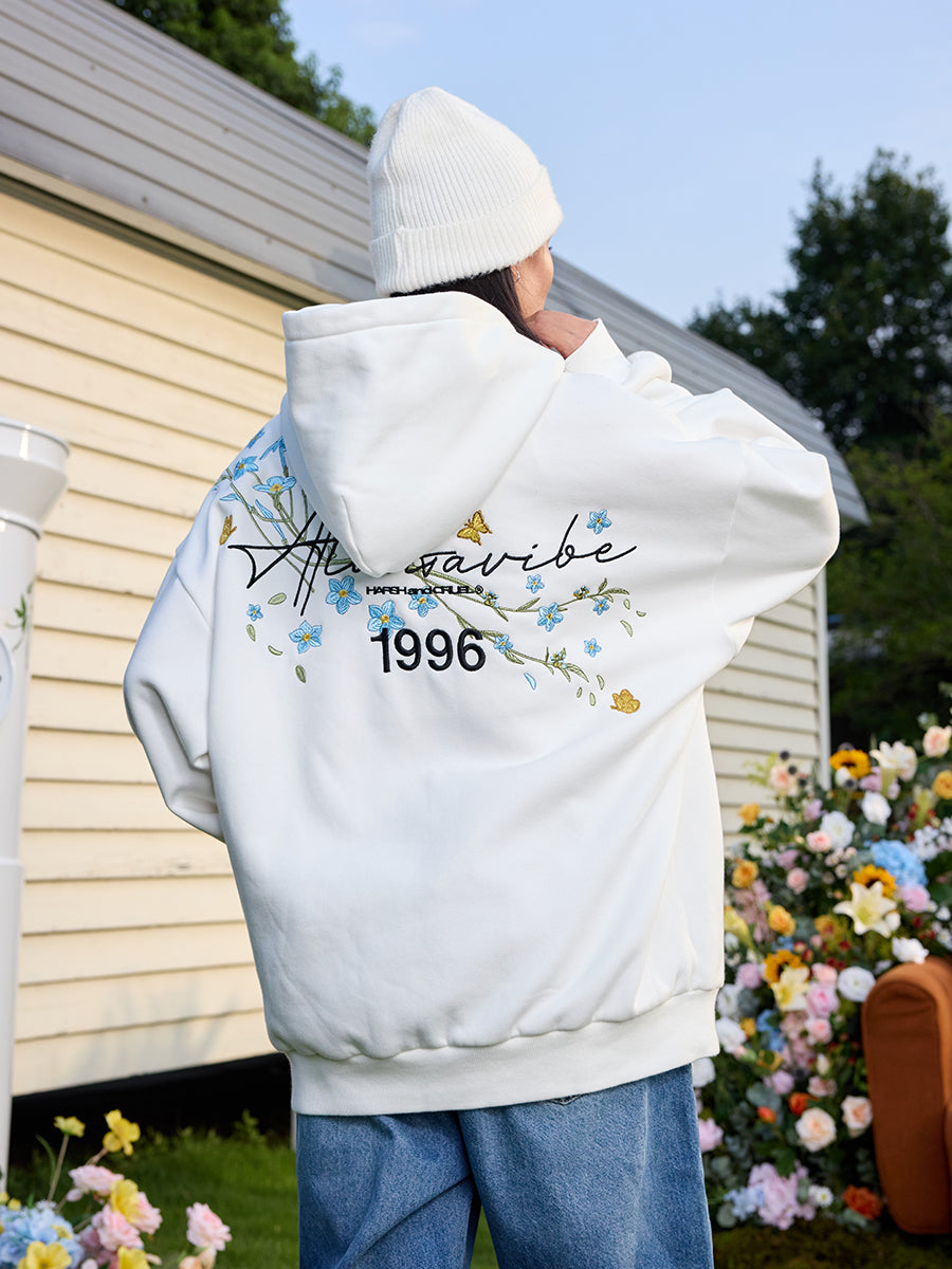 Floral Embroidered Graphic Hoodie