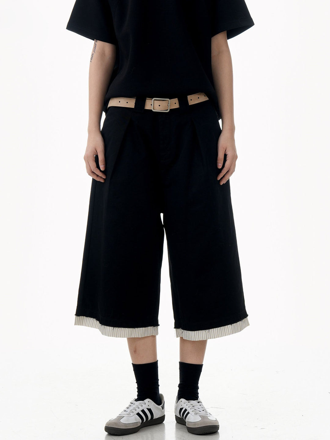 Raw Hem Patch Crop Trousers