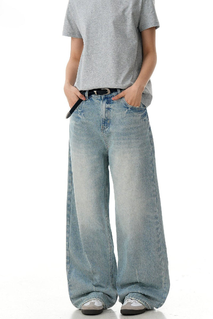 Washed Textured Straight Jeans
