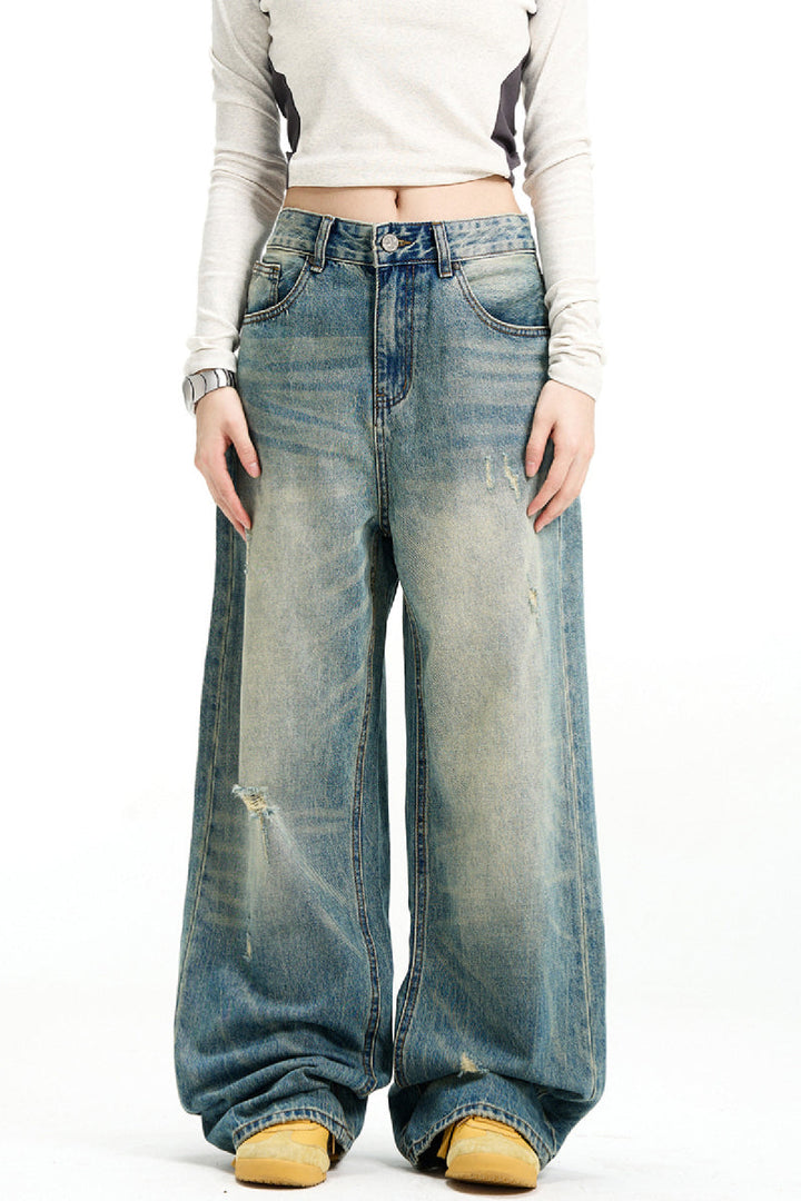 Distressed Straight-Leg Jeans