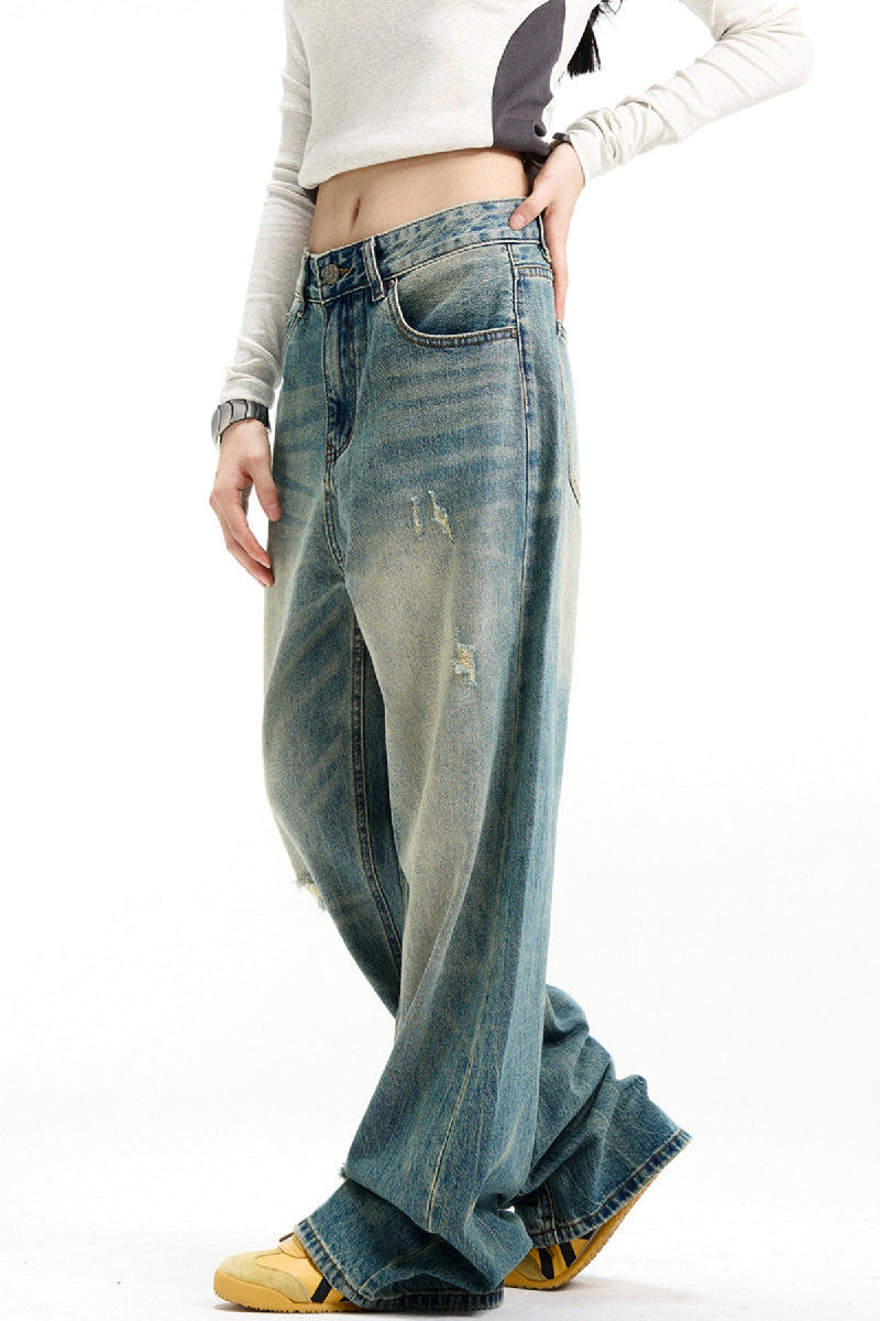 Distressed Straight-Leg Jeans