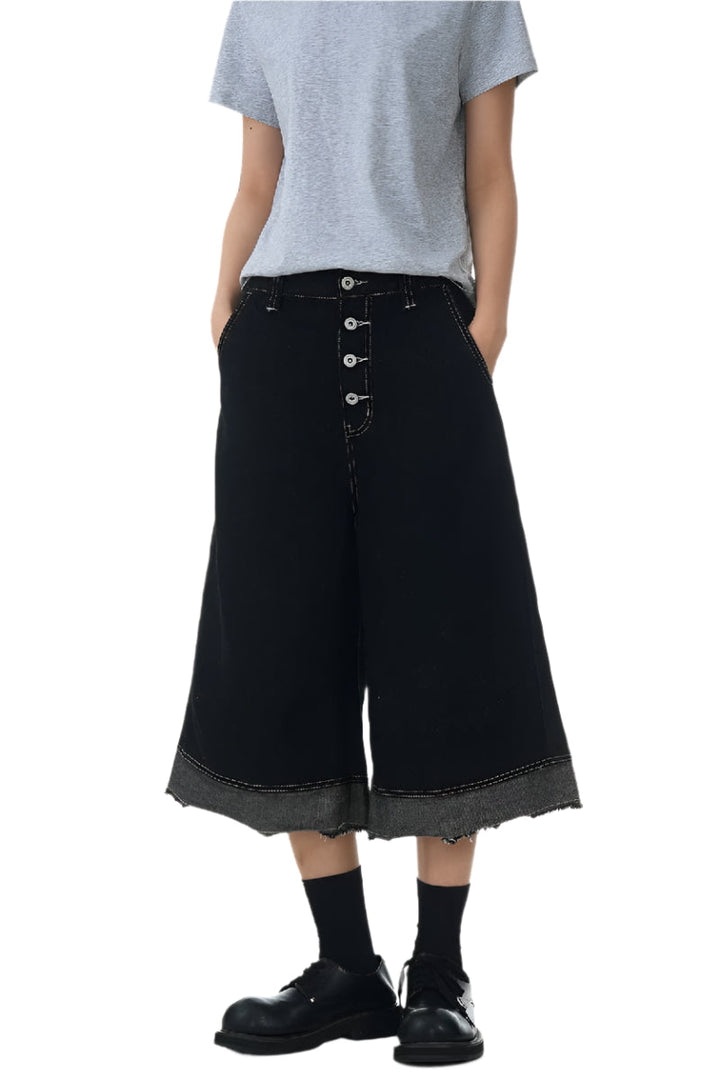 Raw Edge Patchwork Crop Jeans
