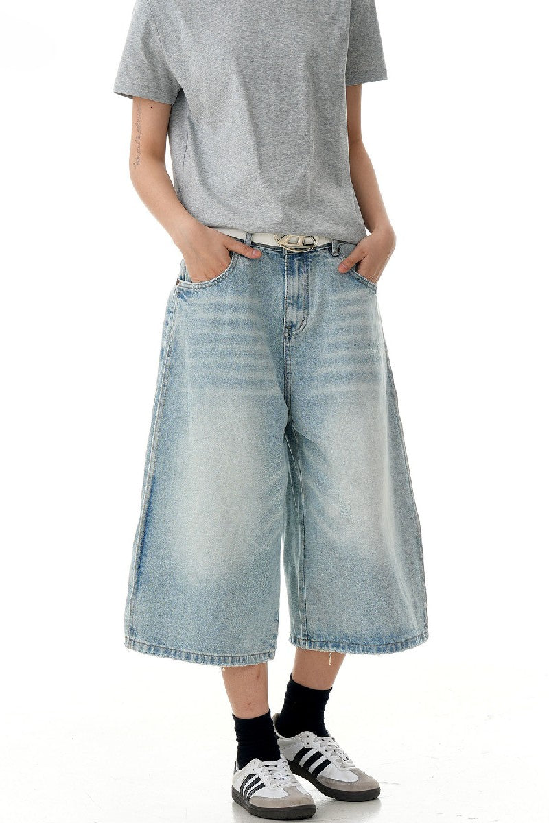 Faded Washed Crop Jeans