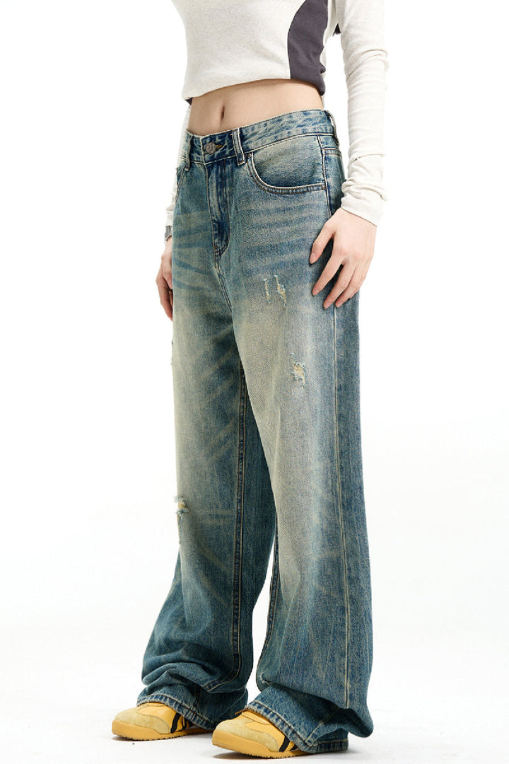 Distressed Straight-Leg Jeans