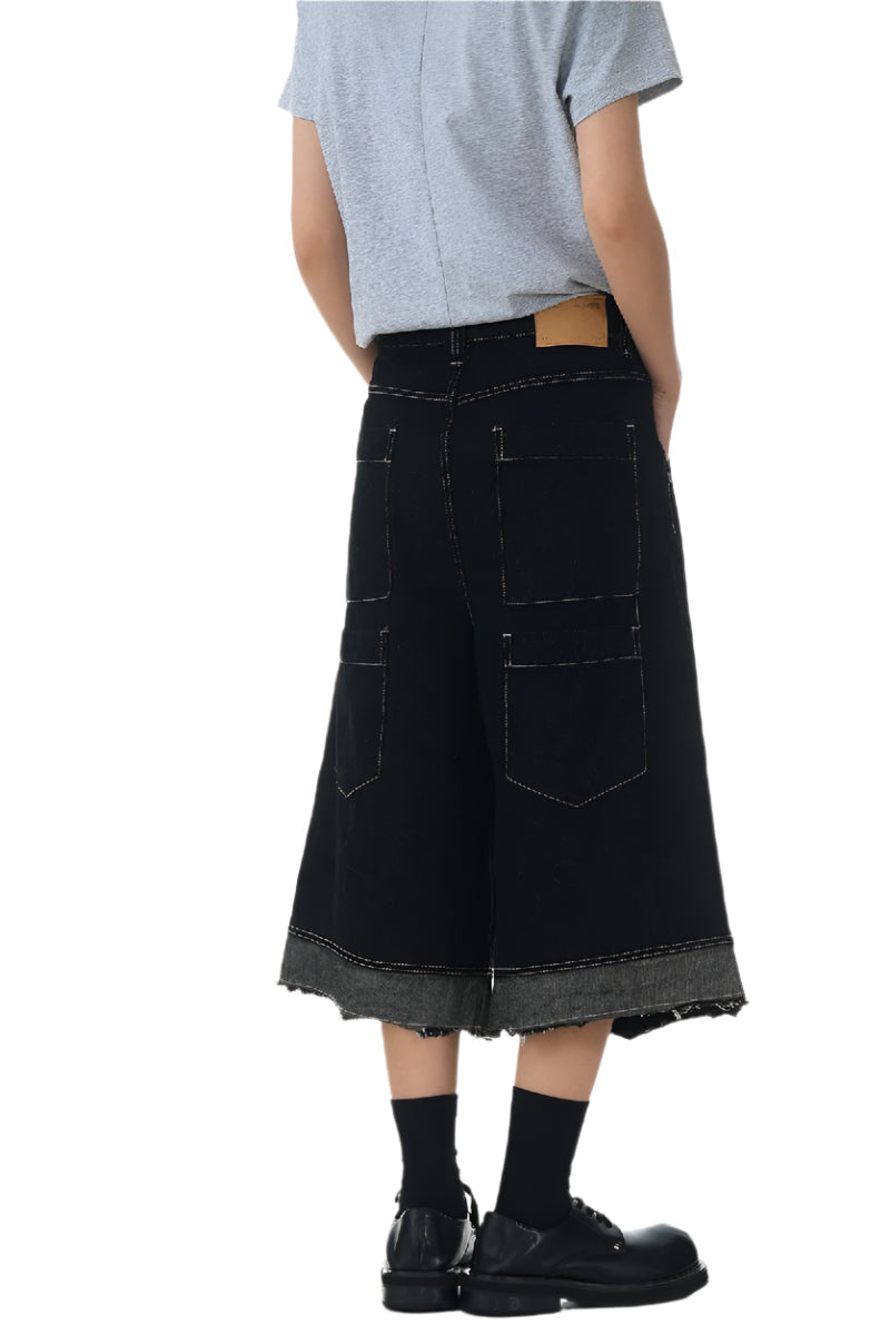 Raw Edge Patchwork Crop Jeans